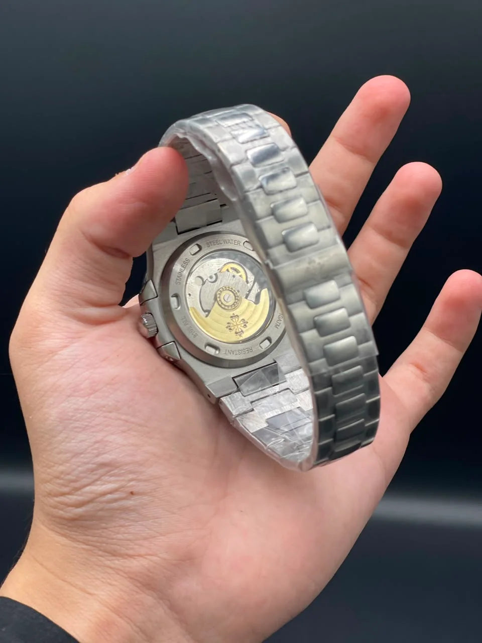 PP Silver Chain With Black Dial Automatic Watch