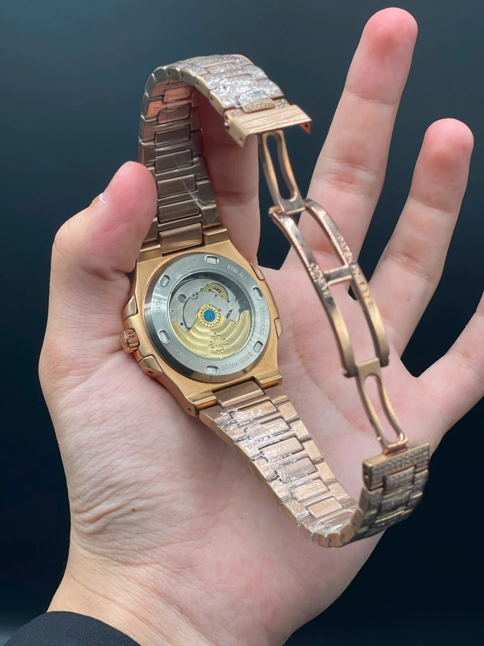 PP Golden Diamond Chain With Black Dial Automatic Watch