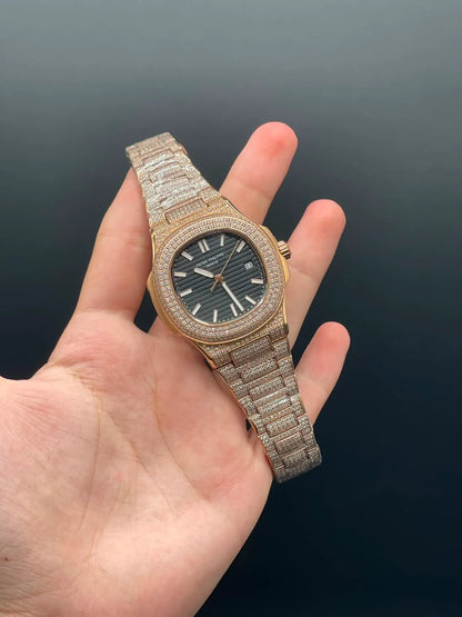 PP Golden Diamond Chain With Black Dial Automatic Watch