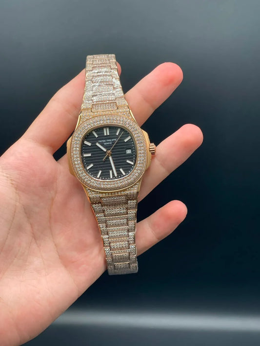 PP Golden Diamond Chain With Black Dial Automatic Watch