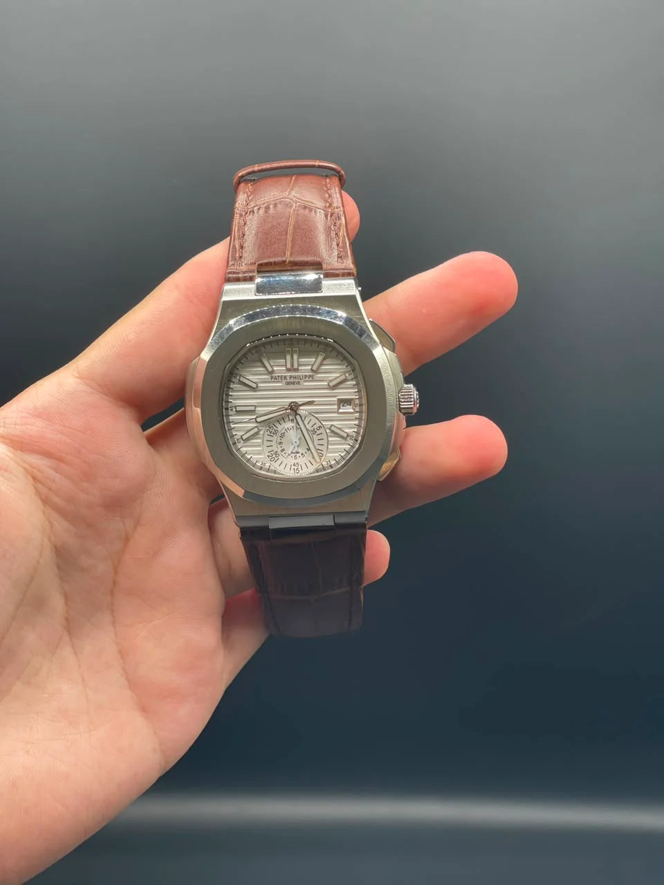 PP Brown Strap With White Chronograph Dial Automatic Watch