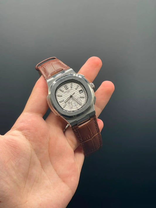 PP Brown Strap With White Chronograph Dial Automatic Watch