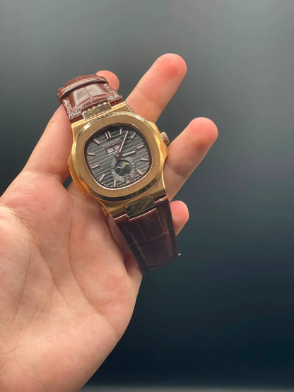 PP Brown Strap With Gray Moon Phase Dial Automatic Watch