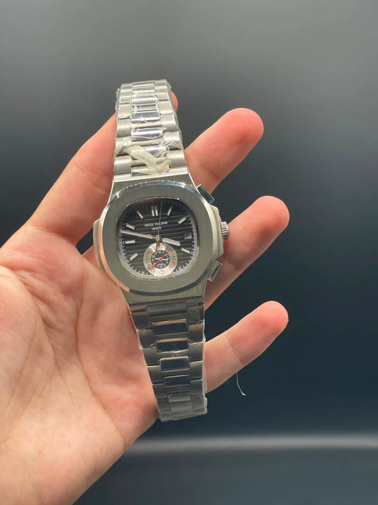 PP Silver Chain With Black Chronograph Dial Automatic Watch