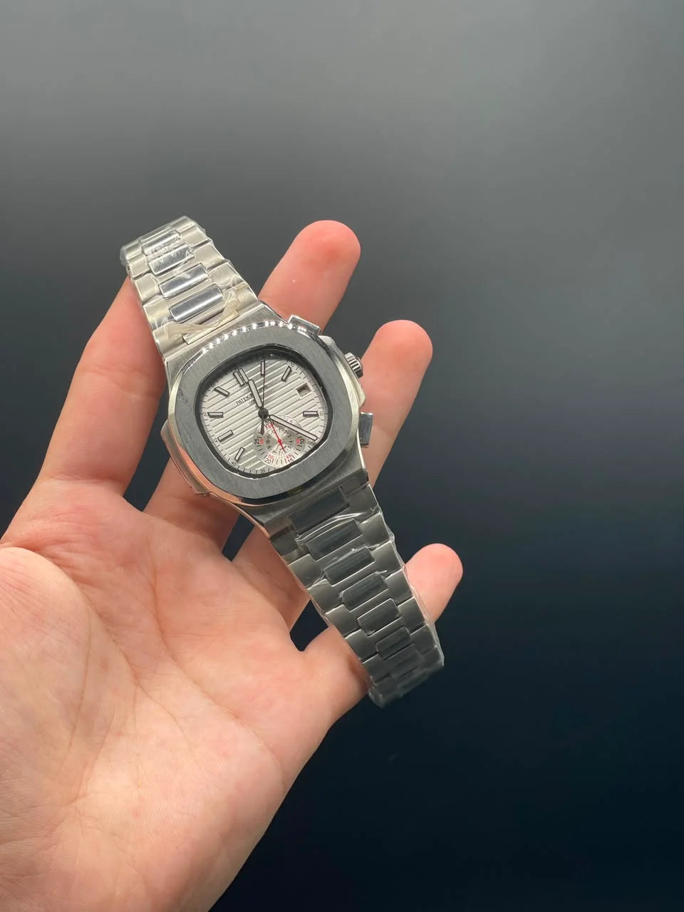 PP Silver Chain With White Chronograph Dial Automatic Watch