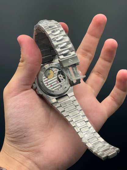 PP Silver Chain With Blue Power Reserve Dial Mechanical Watch