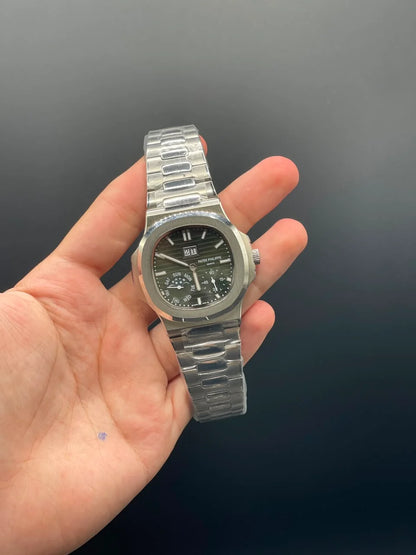 PP Silver Chain With Green Power Reserve Dial Mechanical Watch