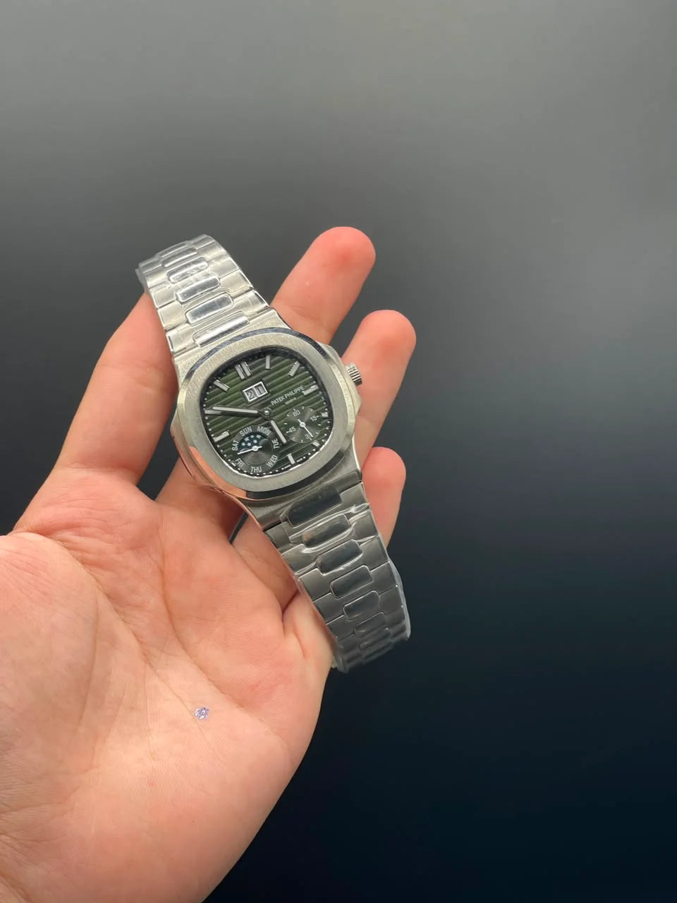 PP Silver Chain With Green Power Reserve Dial Mechanical Watch