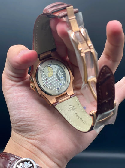 PP Brown Strap With Chocolate Power Reserve Dial Mechanical Watch