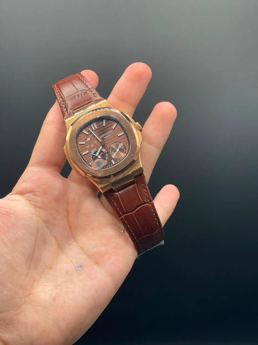 PP Brown Strap With Chocolate Power Reserve Dial Mechanical Watch