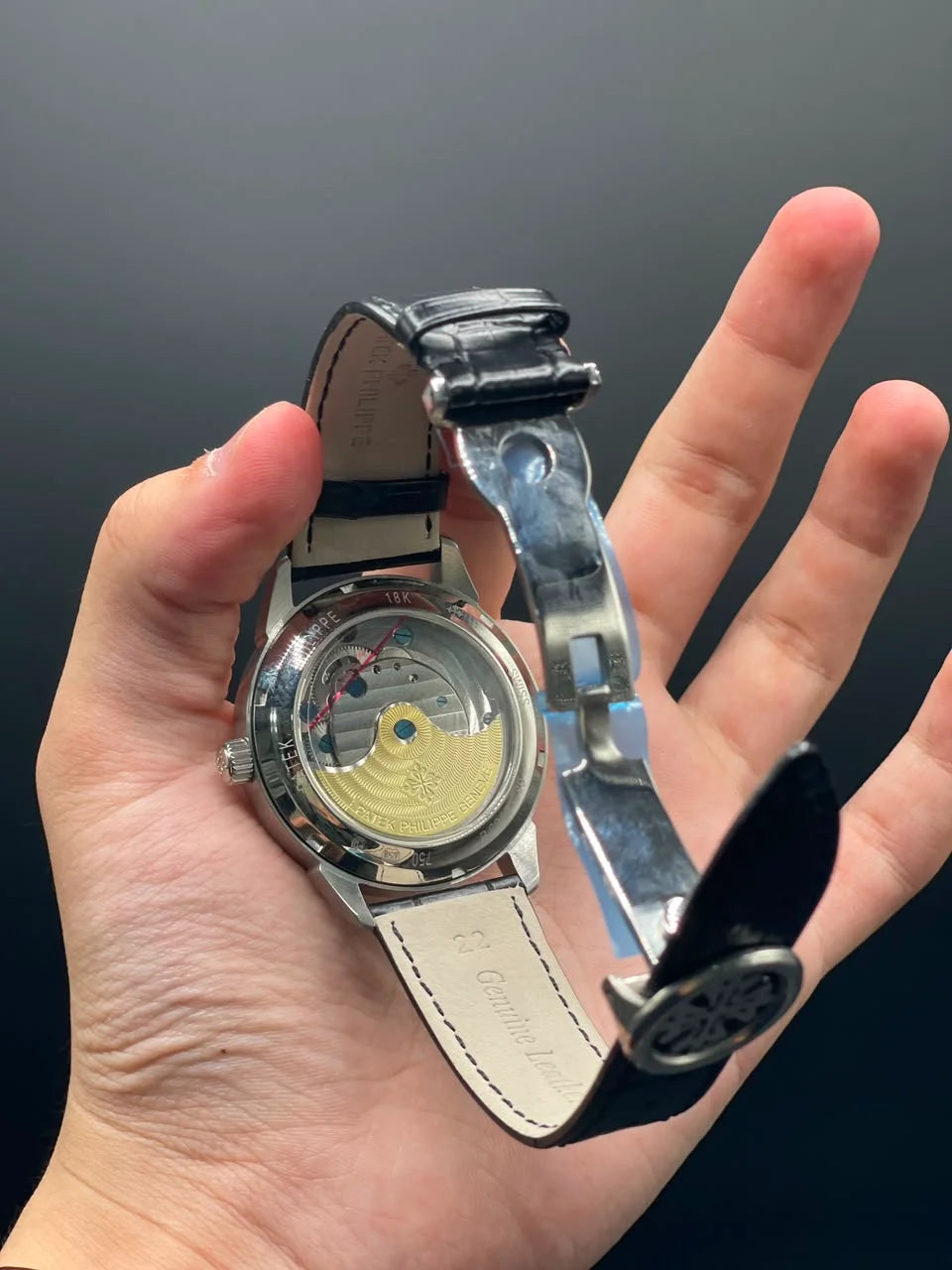 PP Black Strap With Green Open Heart Dial Automatic Watch