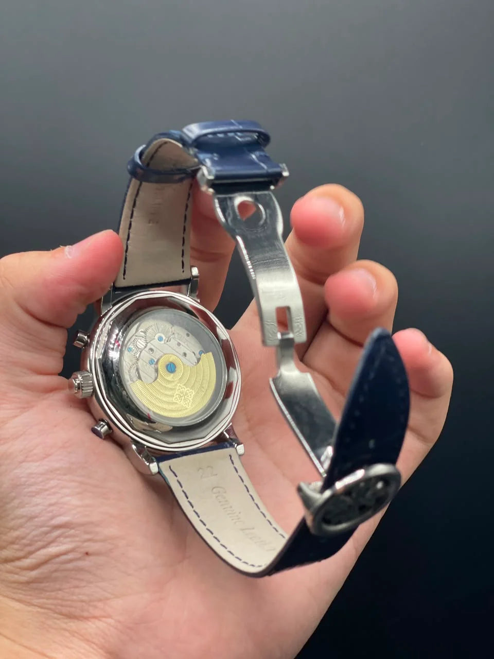 PP Blue Strap With Blue Chronograph Dial And Silver Bezel Automatic Watch