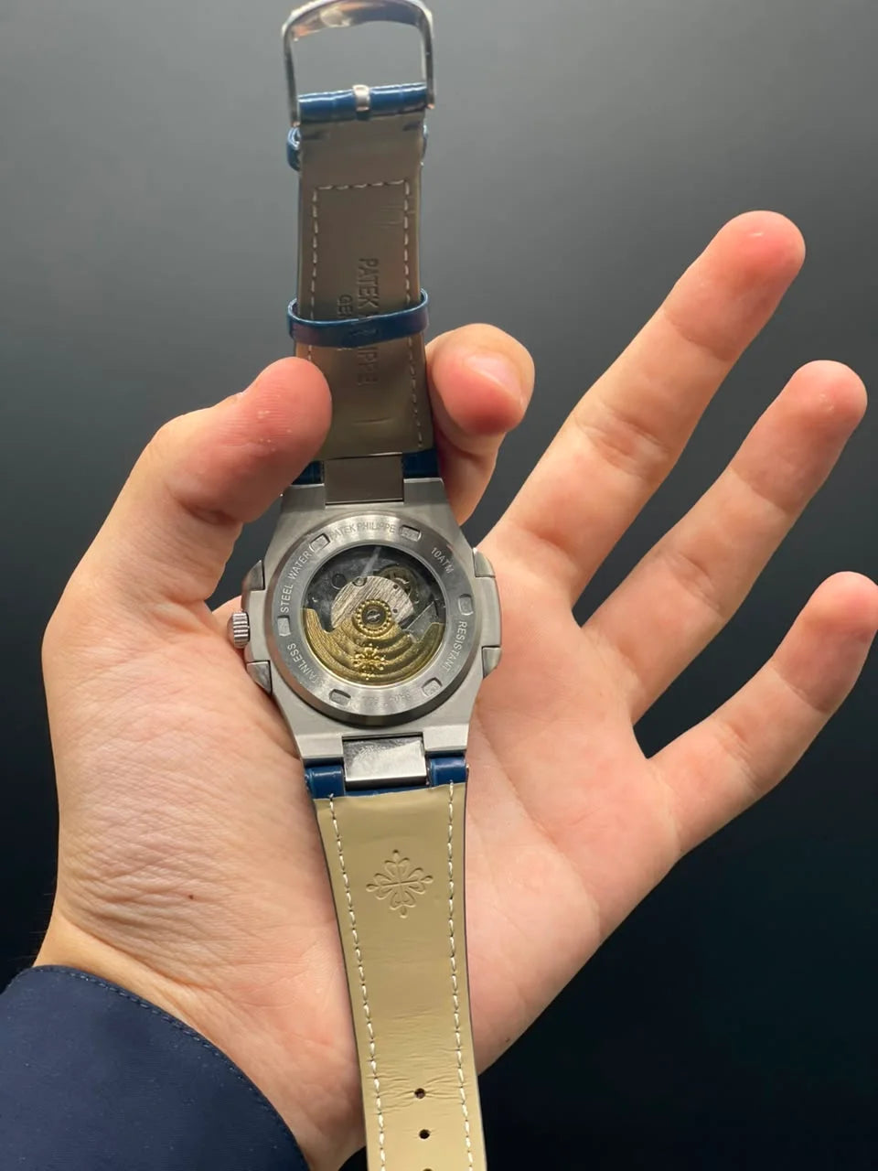 PP Blue Strap With Gray Dial And Diamond Bezel Automatic Watch