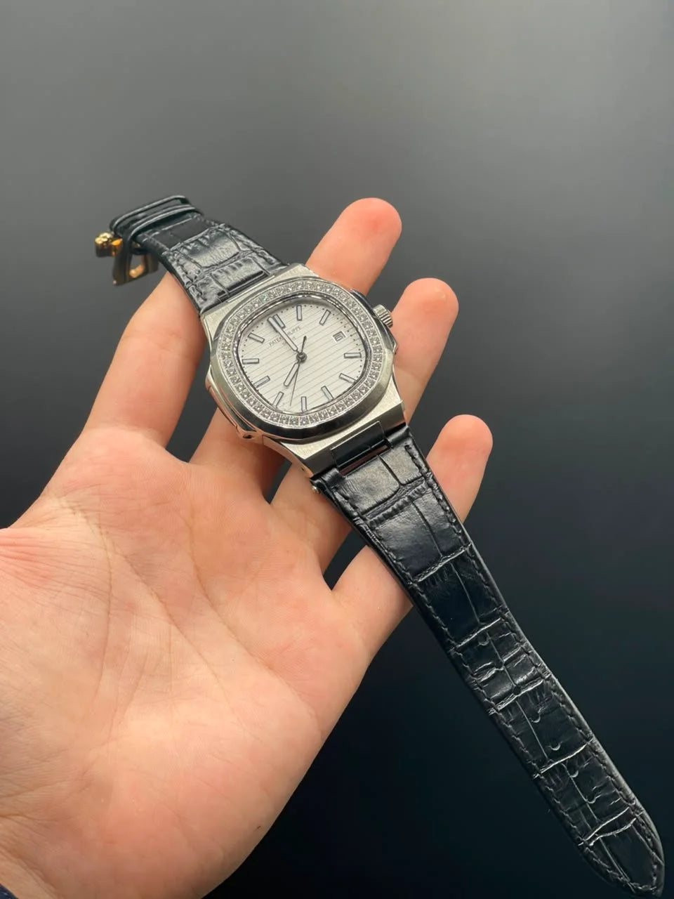 PP Black Strap With White Dial Automatic Watch