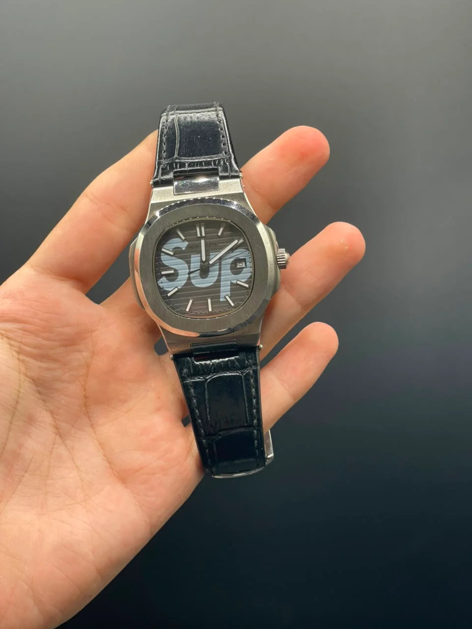 PP Black Strap With Gray Supreme Dial Automatic Watch