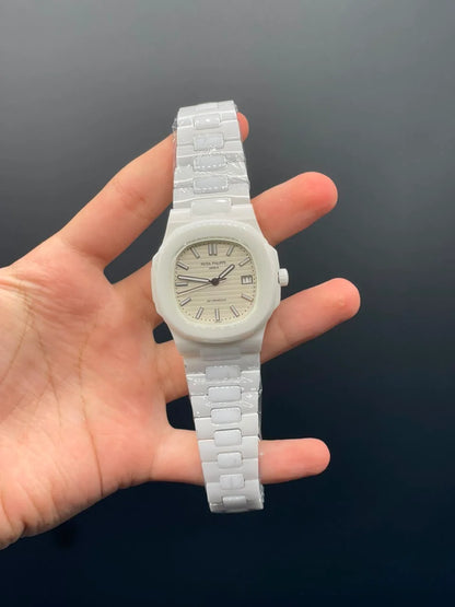 PP White Ceramic Chain With White Dial Quartz Watch