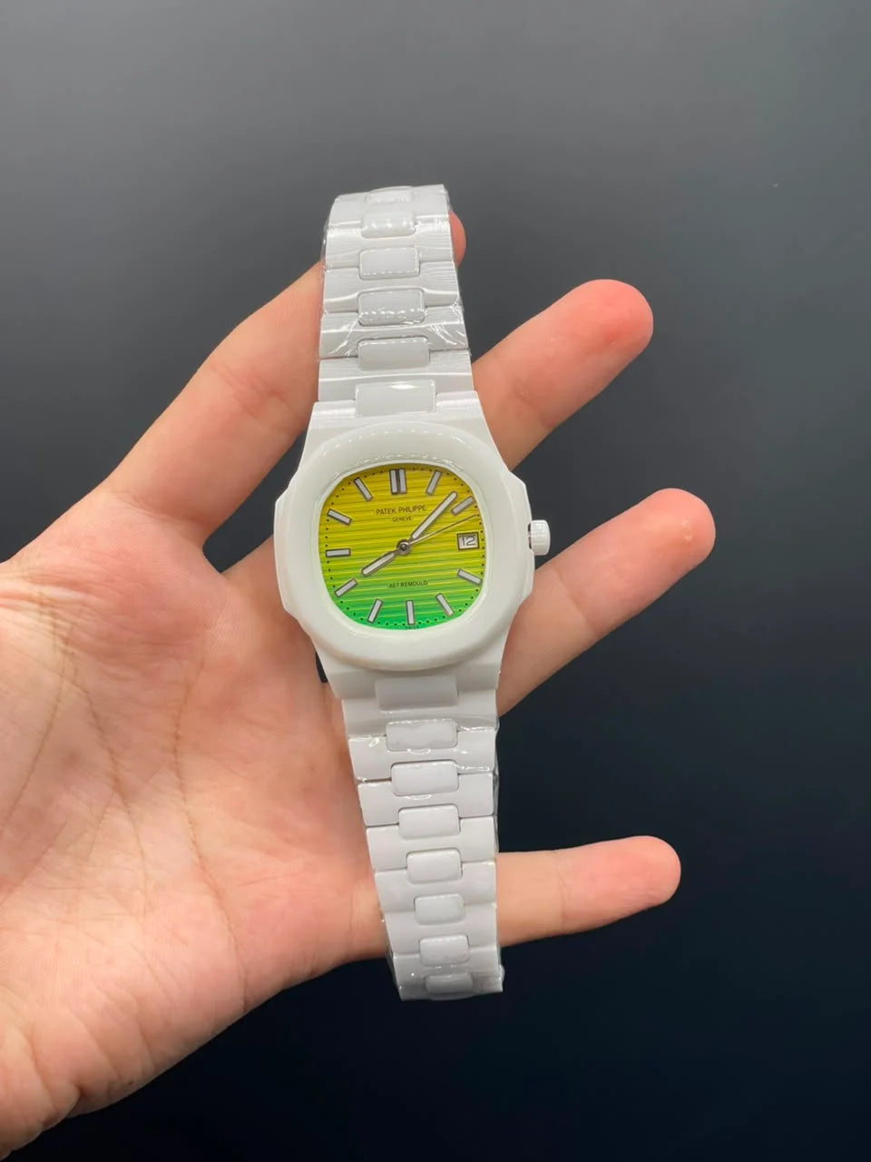 PP White Ceramic Chain With Yellow And Green Dial Quartz Watch