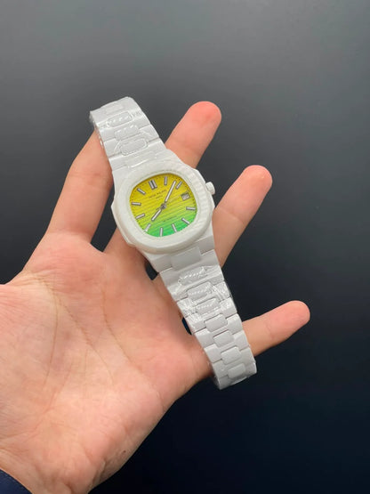 PP White Ceramic Chain With Yellow And Green Dial Quartz Watch