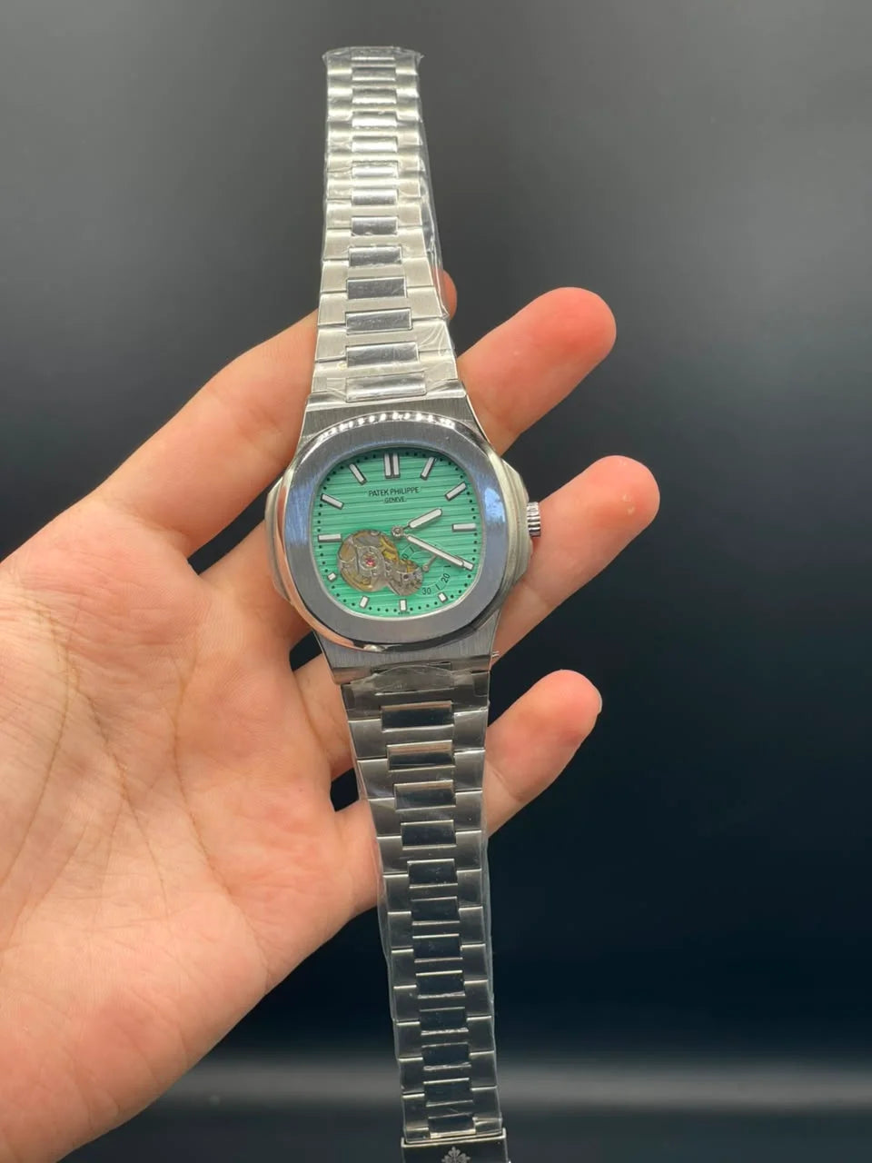 PP Silver Chain With Tiffany Blue Open Heart Dial Automatic Watch