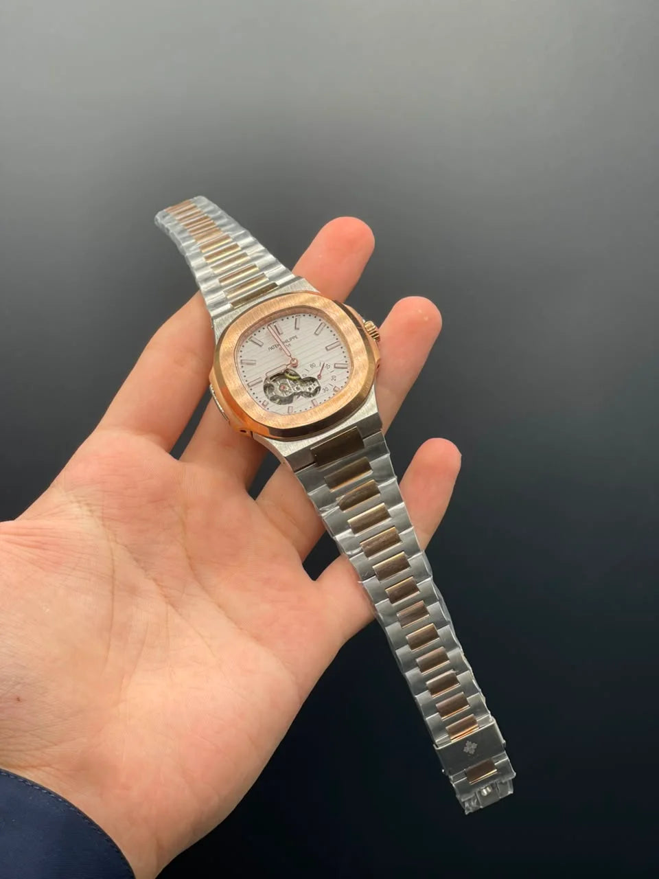 PP Two Tone Chain With White Open Heart Dial Automatic Watch