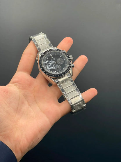 OM Silver Chain With Black Chronograph Dial Automatic Watch