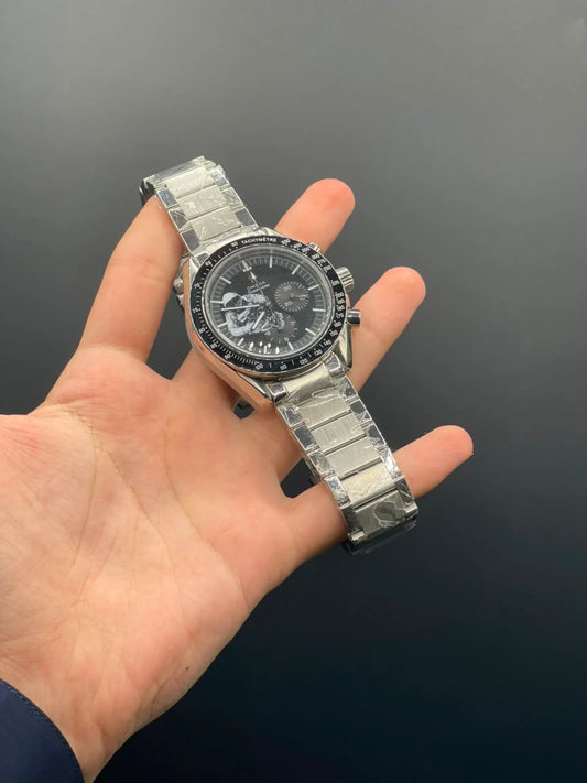 OM Silver Chain With Black Chronograph Dial Automatic Watch