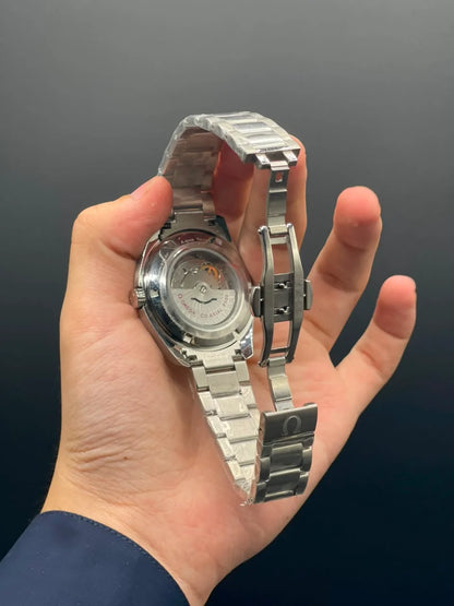 OM Silver Chain With White Planet Dial Automatic Watch