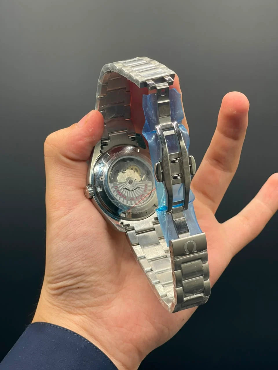 OM Silver Chain With Black Planet Dial Automatic Watch