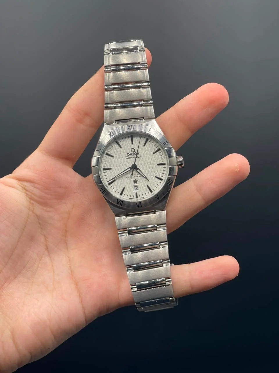 OM Silver Chain With White Dial And Silver Bezel Automatic Watch