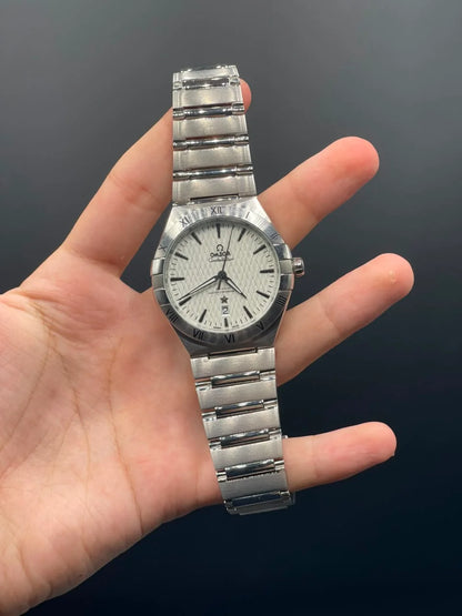 OM Silver Chain With White Dial And Silver Bezel Automatic Watch