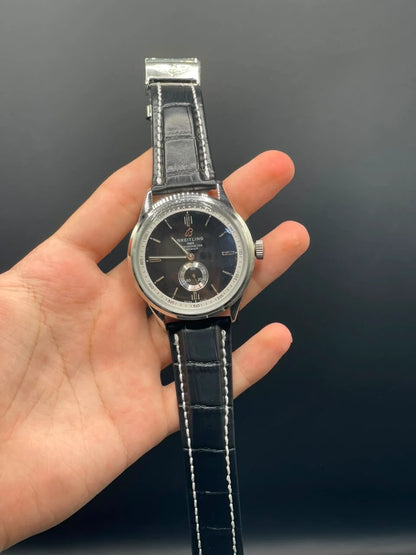 BRT Black Leather Strap With Black Dial Automatic Watch
