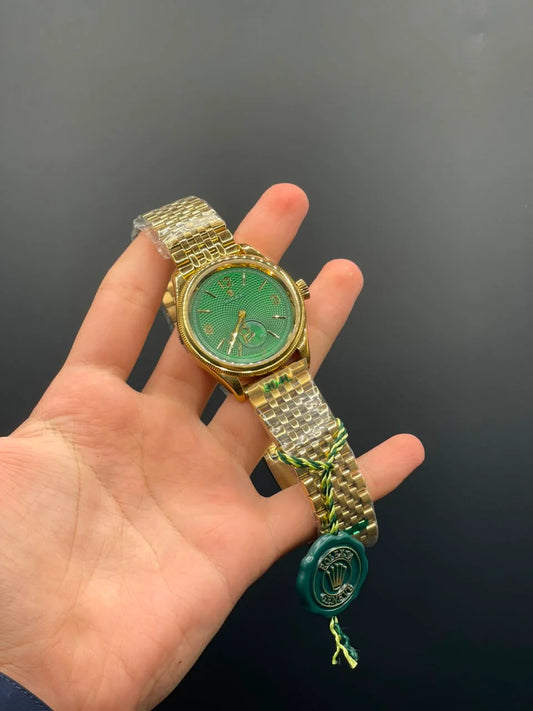 RLX Gold Chain With Green Dial Automatic Watch