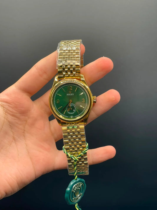 RLX Gold Chain With Green Dial Automatic Watch