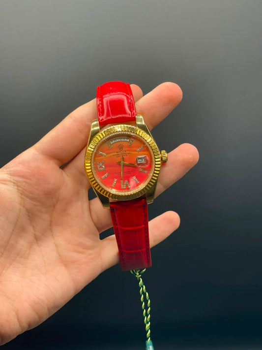 RLX Red Strap With Red And Yellow Day-Date Dial Automatic Watch