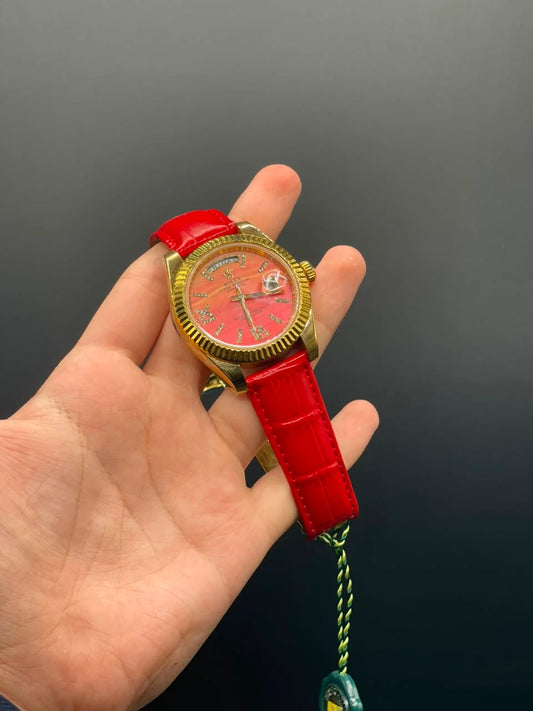 RLX Red Strap With Red And Yellow Day-Date Dial Automatic Watch