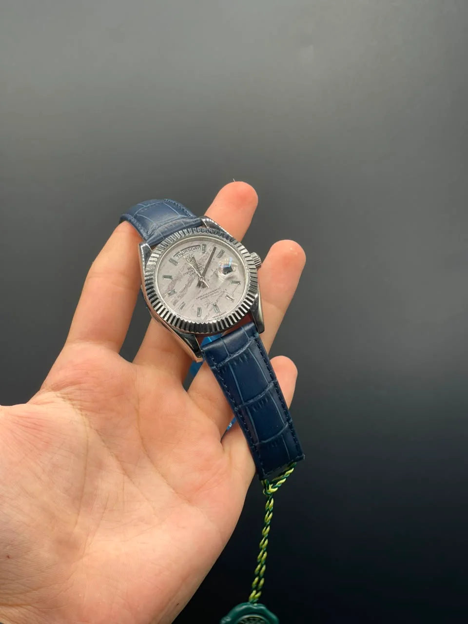 RLX Blue Strap With White Meteorite Day-Date Dial Automatic Watch