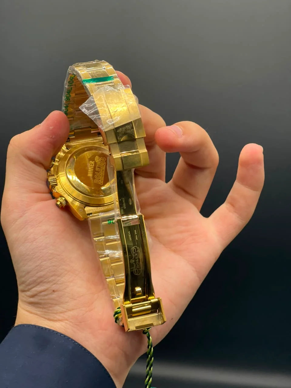 RLX Golden Chain With Black Chronograph Dial And Rainbow Bezel Automatic Watch
