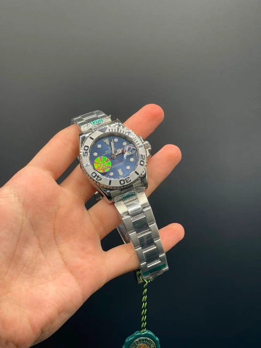 RLX Silver Chain With Blue Dial And Silver Rotatable Bezel Automatic Watch