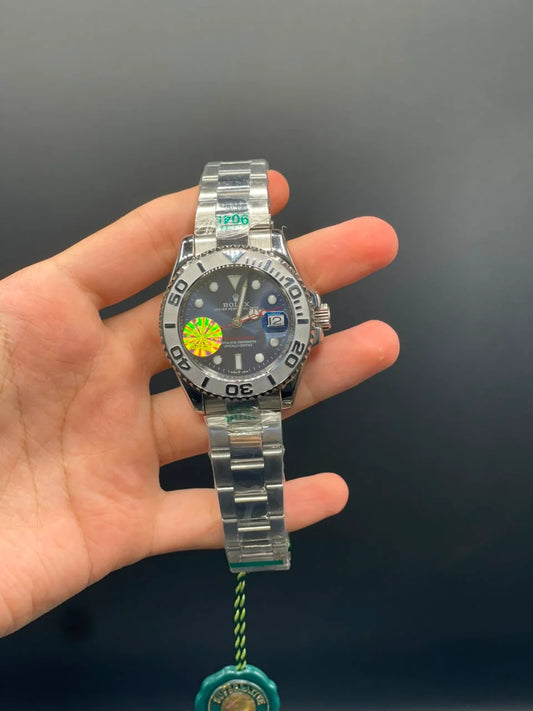 RLX Silver Chain With Blue Dial And Silver Rotatable Bezel Automatic Watch