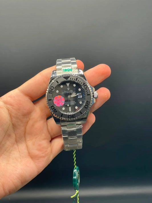 RLX Silver Chain With Black Dial And Black Rotatable Bezel Automatic Watch