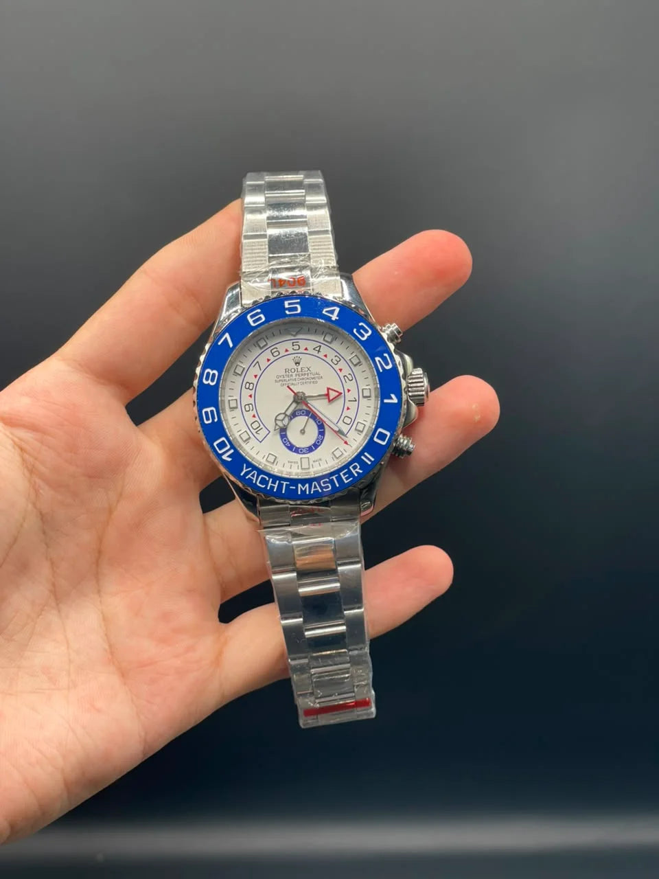 RLX Silver Chain With White Dial And Blue Bezel Automatic Watch