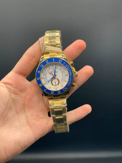 RLX Golden Chain With White Dial And Blue Bezel Automatic Watch