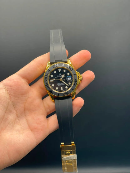 RLX Black Strap With Black Dial And Black Rotatable Bezel Automatic Watch