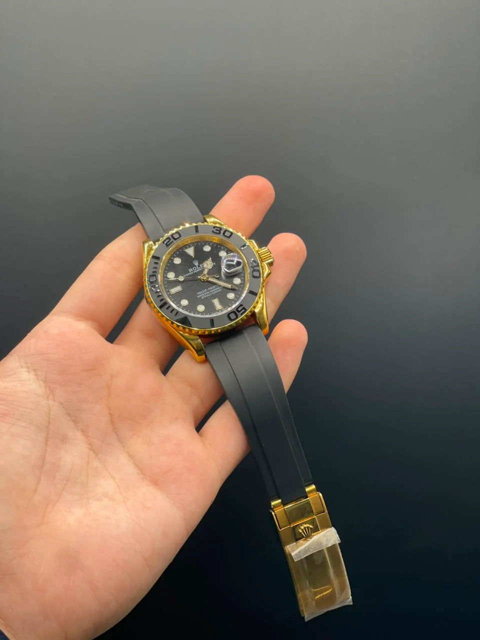 RLX Black Strap With Black Dial And Black Rotatable Bezel Automatic Watch
