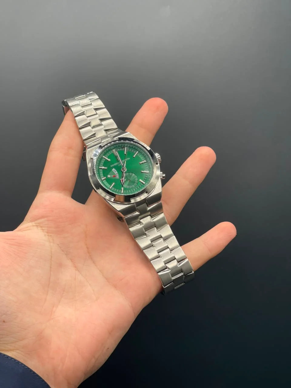 VC Silver Chain with Green Chronograph Working Dial Automatic Watch