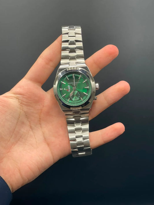 VC Silver Chain with Green Chronograph Working Dial Automatic Watch