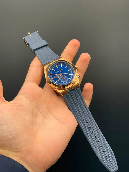 VC Blue Strap with Blue Chronograph Working Dial &amp; Gold Bezel Automatic Watch