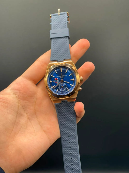 VC Blue Strap with Blue Chronograph Working Dial &amp; Gold Bezel Automatic Watch