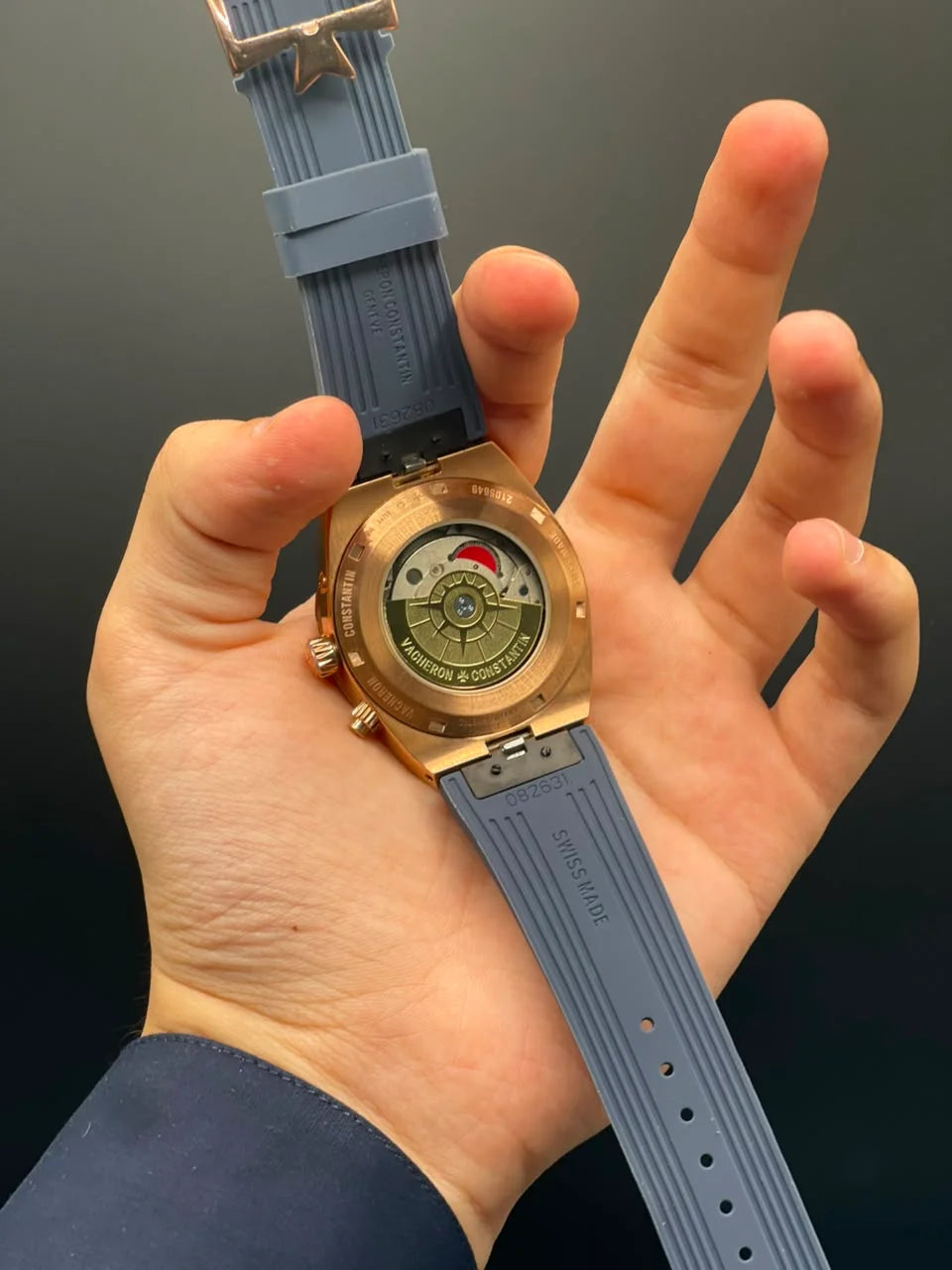 VC Blue Strap with Blue Chronograph Working Dial &amp; Gold Bezel Automatic Watch