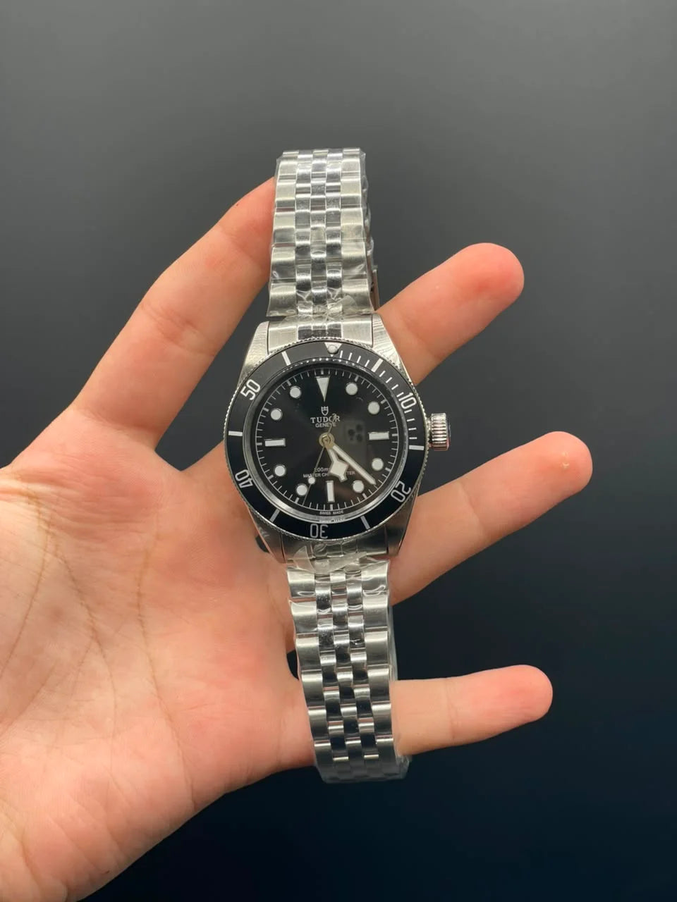 TDR Silver Chain with Black Dial and Black Rotatable Bezel Automatic Watch